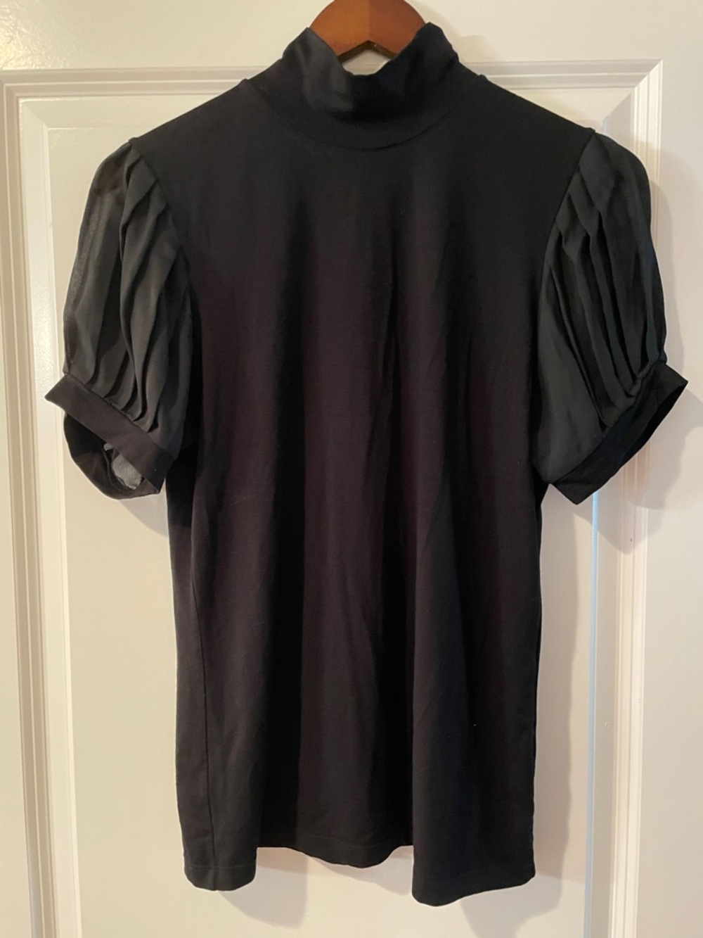 Anne Klein Black Short-Sleeve Mock Neck Top